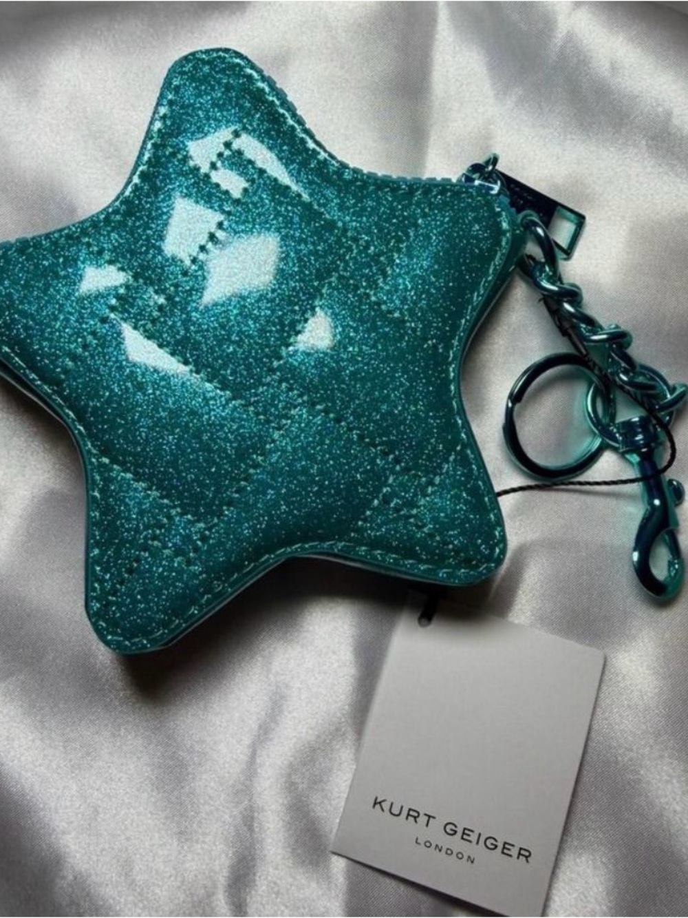 NWT Kurt Geiger London Kensington Mid Blue Glitter Star Bag Charm - Picture 3 of 5